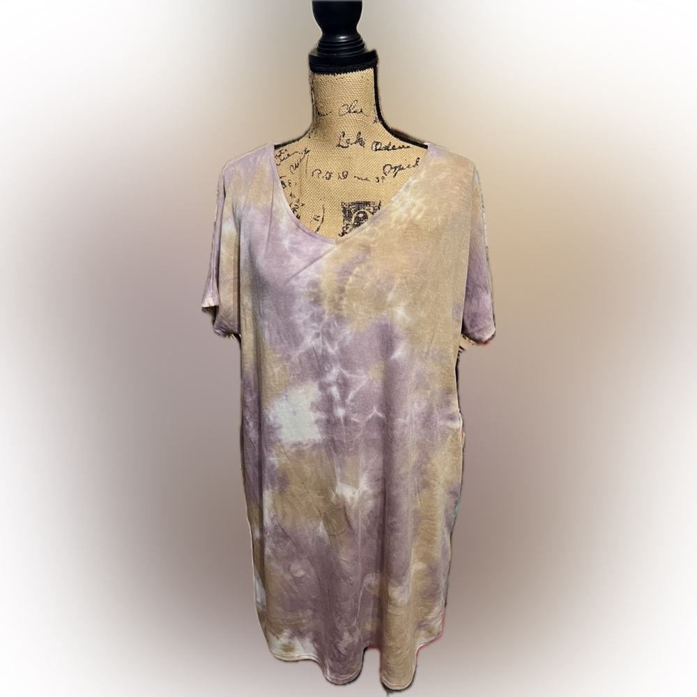 Carole Christian Dress Tie Dye Midi Side Pockets Size M Stretchy Boho Hippie